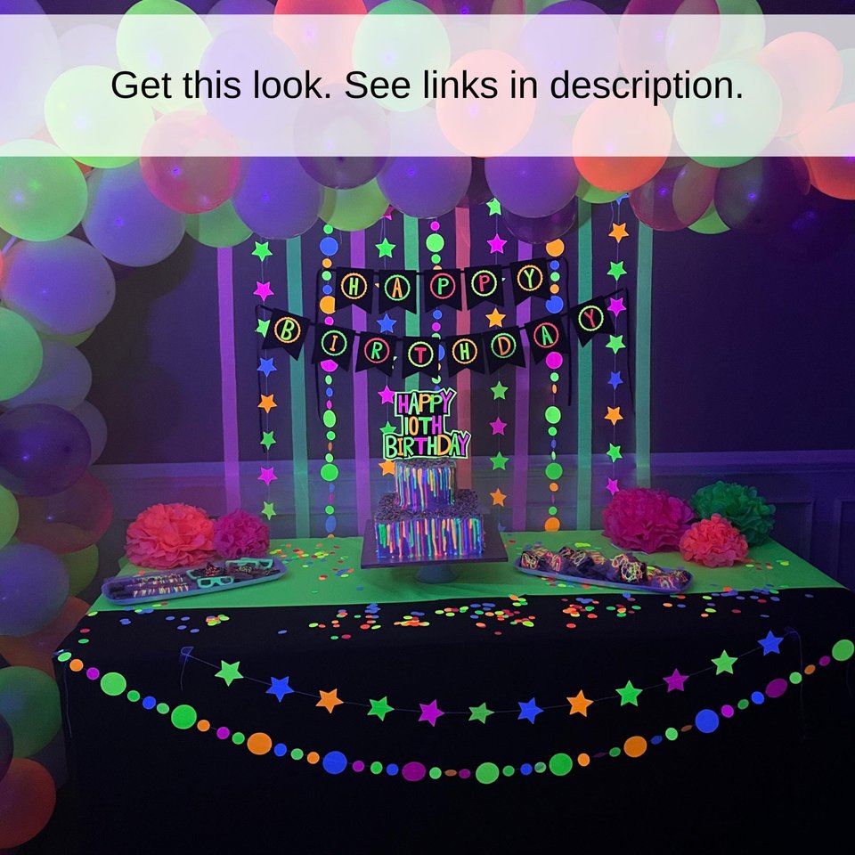 Fluorescent UV Reflective Black Light Garlands, Glow Party Decor, Glow in the Dark Birthday Party, 80s Theme Event Decor, Handmade Garlands