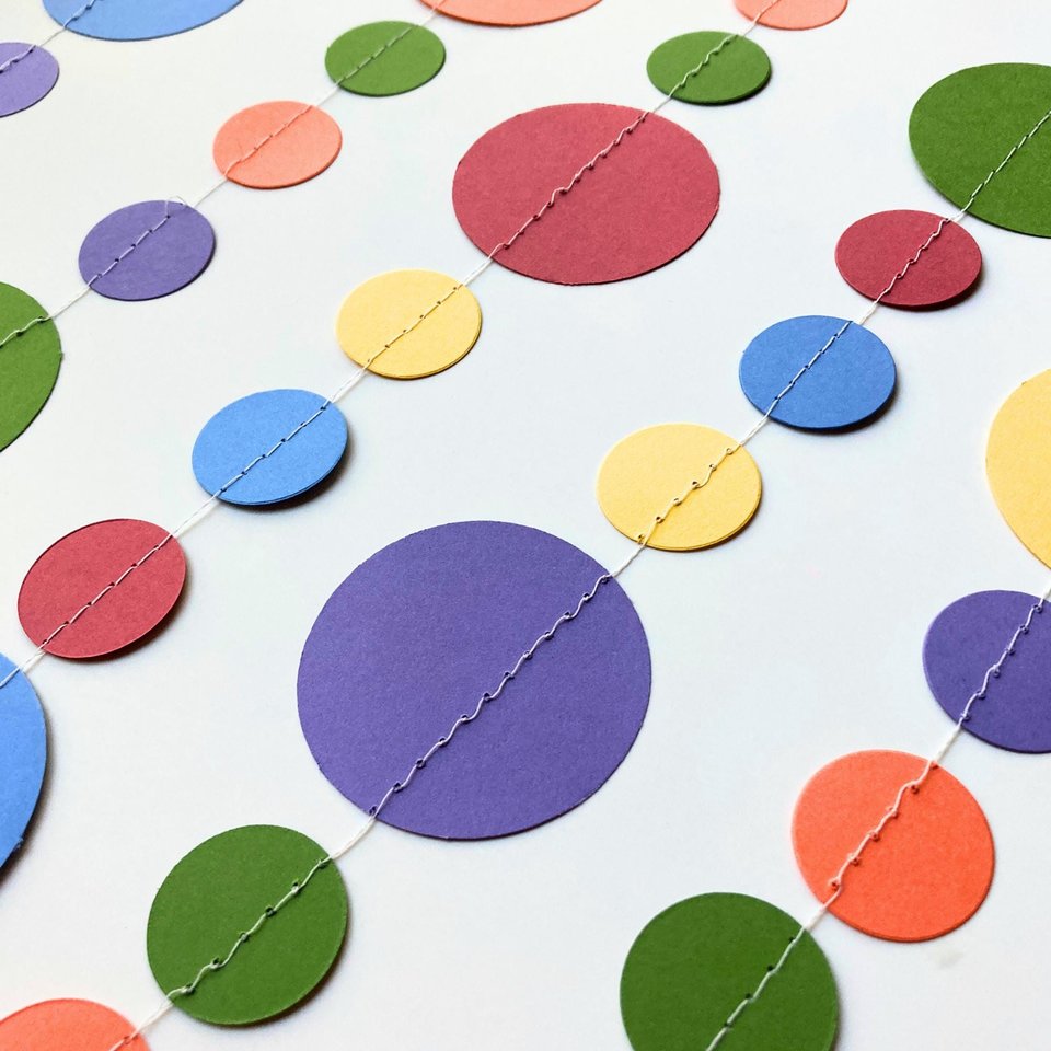 Rainbow Card Stock Circle Garland, Colorful Party Bunting, Handmade Streamers, Rainbow Event Decor, Circle Party Decoration, Paper Streamer