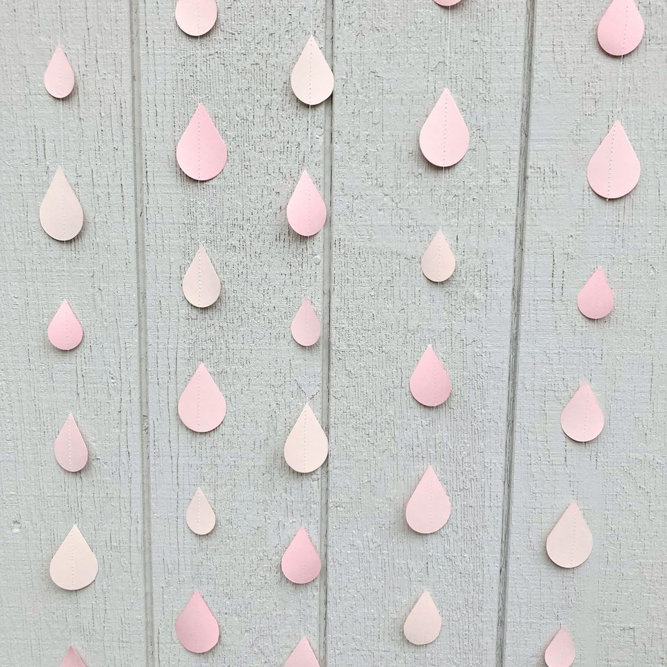 Blush Raindrop Baby Shower Garland, Pink Girl Baby Sprinkle Centerpiece, Custom Color Paper Bunting, Food and Gift Table Backdrop Decoration