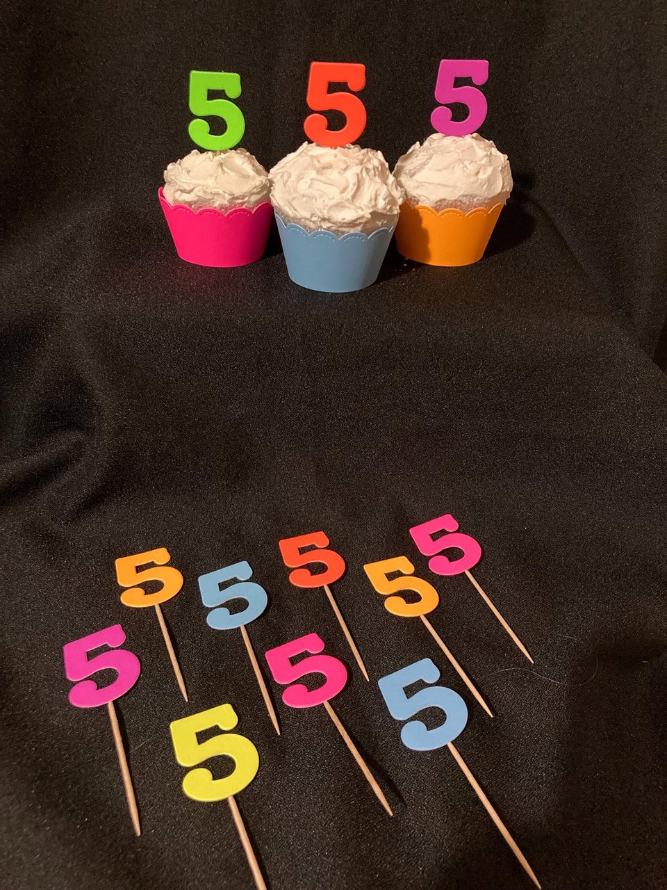 Set of 12 Glow Birthday Party Cupcake Toppers, Neon Number Picks, UV Reflective Cake Topper with Age, Retro 80s Birthday Celebration Decor