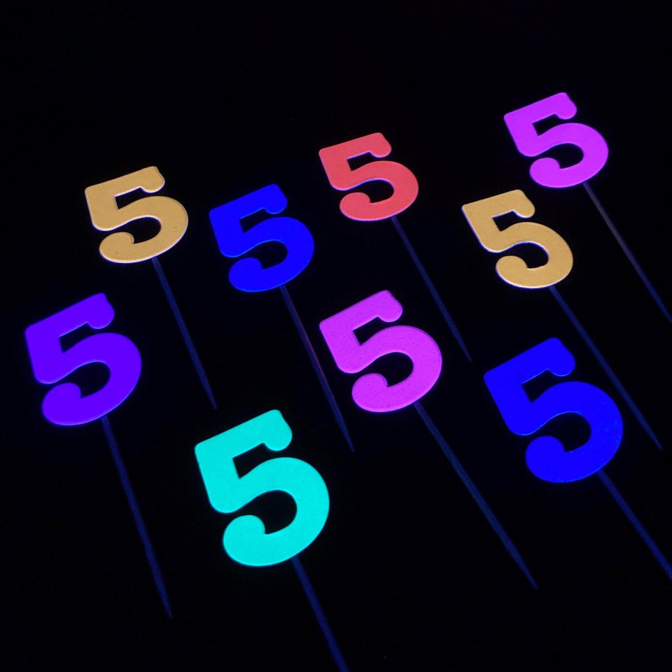 Set of 12 Glow Birthday Party Cupcake Toppers, Neon Number Picks, UV Reflective Cake Topper with Age, Retro 80s Birthday Celebration Decor