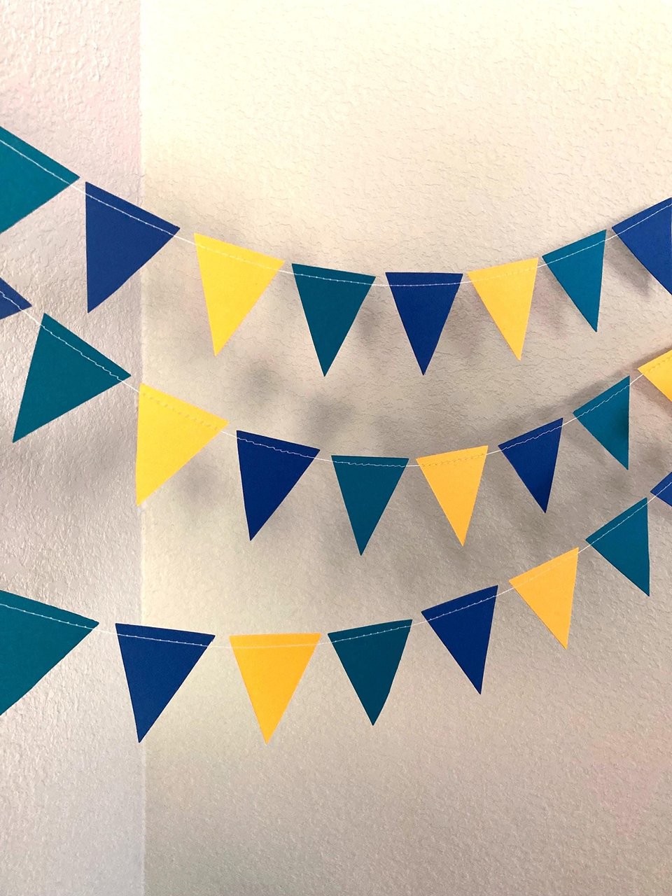 UNCW Game Day Decor, College Tailgate Garland, Navy Teal Yellow Triangle Bunting, Homecoming Decoration