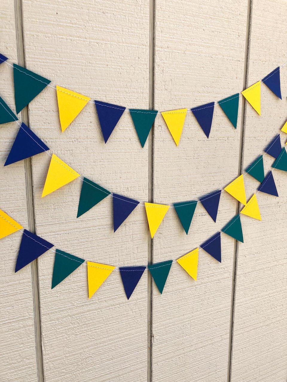 UNCW Game Day Decor, College Tailgate Garland, Navy Teal Yellow Triangle Bunting, Homecoming Decoration