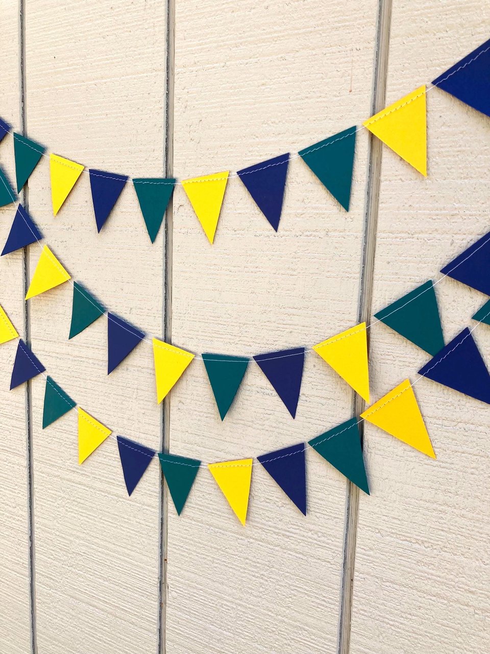 UNCW Game Day Decor, College Tailgate Garland, Navy Teal Yellow Triangle Bunting, Homecoming Decoration