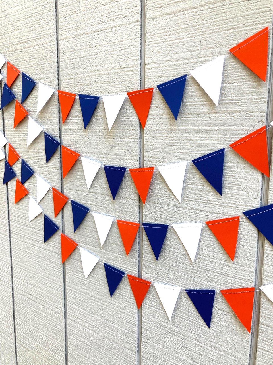 Homecoming Decoration, Blue and Orange Paper Triangle Flag Pennant, College Game Day Streamers, Custom Sports Banner, Tailgate Party