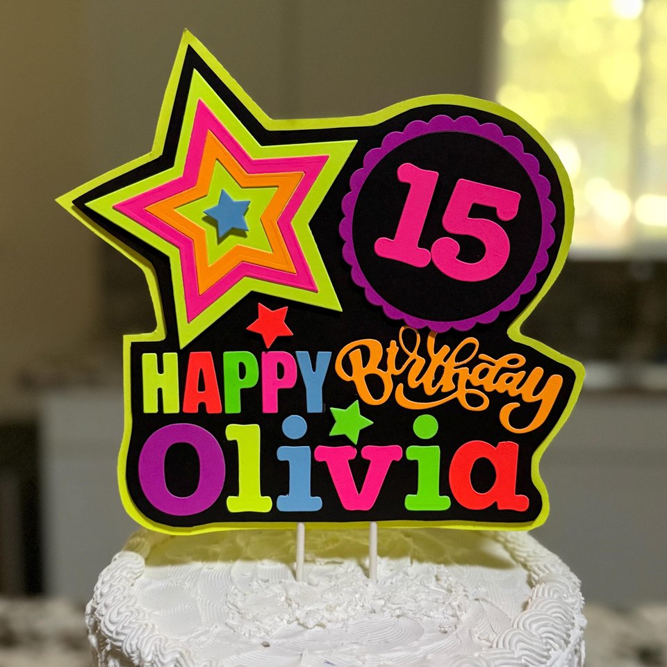 Custom Neon Cake Topper, 80s Party Decor, Personalized Birthday Cake Sign, Blacklight Party Decoration, Fluorescent Glow Party Sign