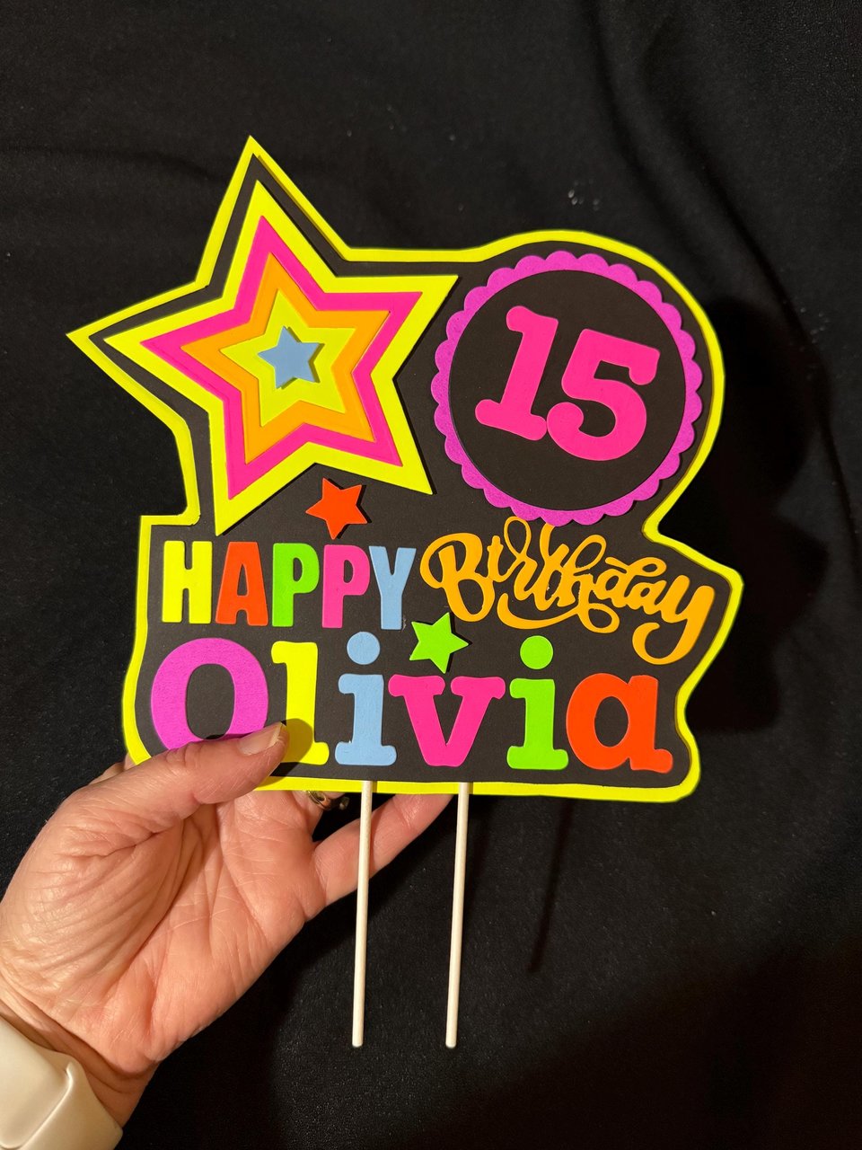 Custom Neon Cake Topper, 80s Party Decor, Personalized Birthday Cake Sign, Blacklight Party Decoration, Fluorescent Glow Party Sign