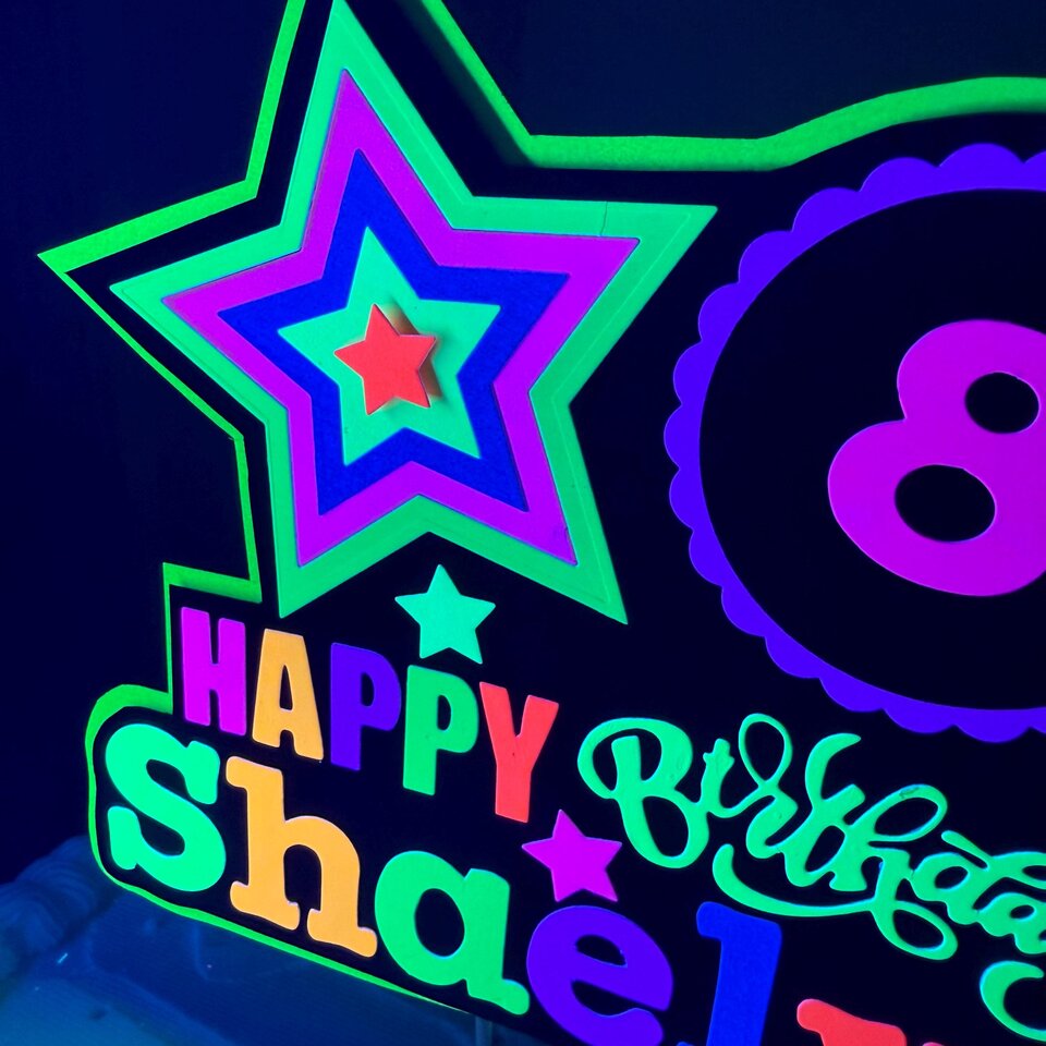 Custom Neon Cake Topper, 80s Party Decor, Personalized Birthday Cake Sign, Blacklight Party Decoration, Fluorescent Glow Party Sign