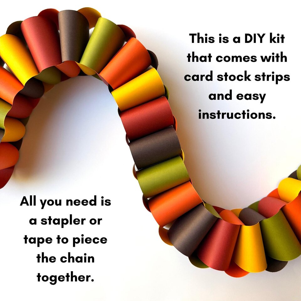 Chunky Paper Chain Fall Garland, DIY Paper Chain Kit, Autumn Fireplace Mantel Decor, Friendsgiving Craft, Thanksgiving Day Decor