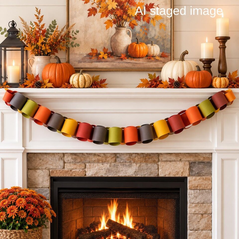 Chunky Paper Chain Fall Garland, DIY Paper Chain Kit, Autumn Fireplace Mantel Decor, Friendsgiving Craft, Thanksgiving Day Decor