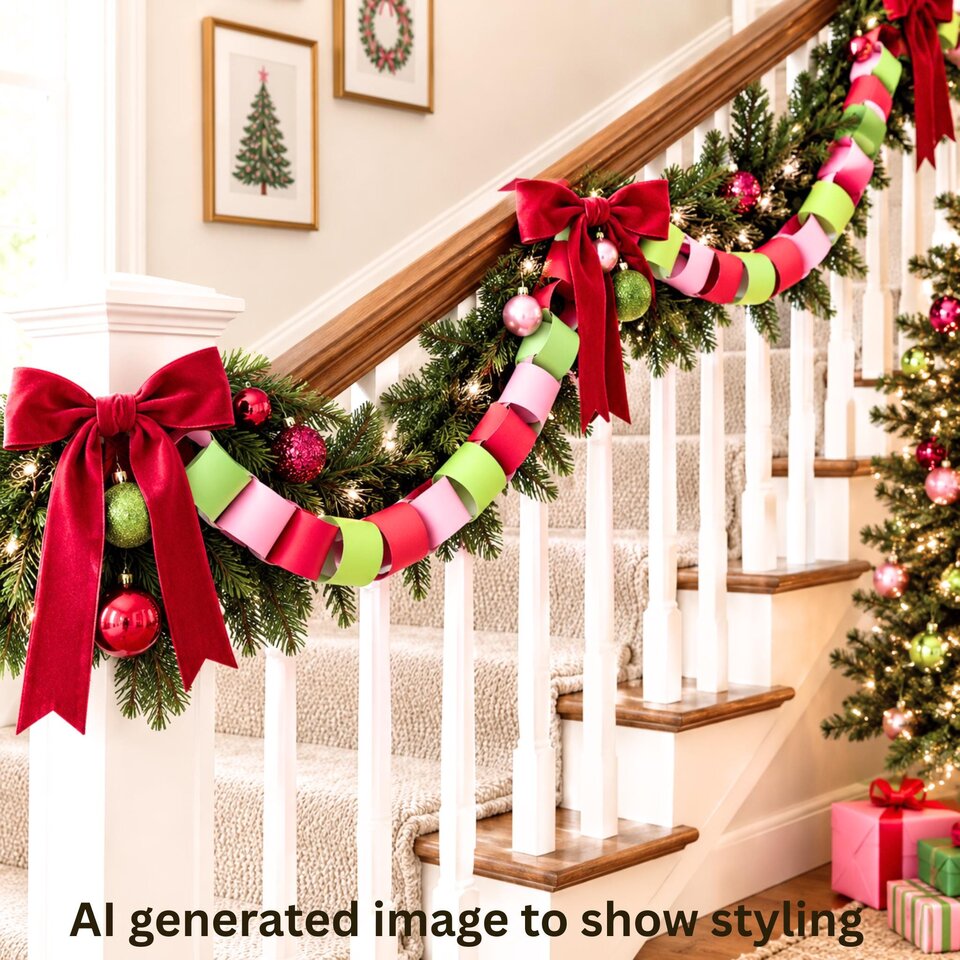 Chunky Christmas Paper Chain, DIY Paper Chain Kit, Christmas Fireplace Mantel Decor, Holiday Craft Activity, Pink Christmas Decor
