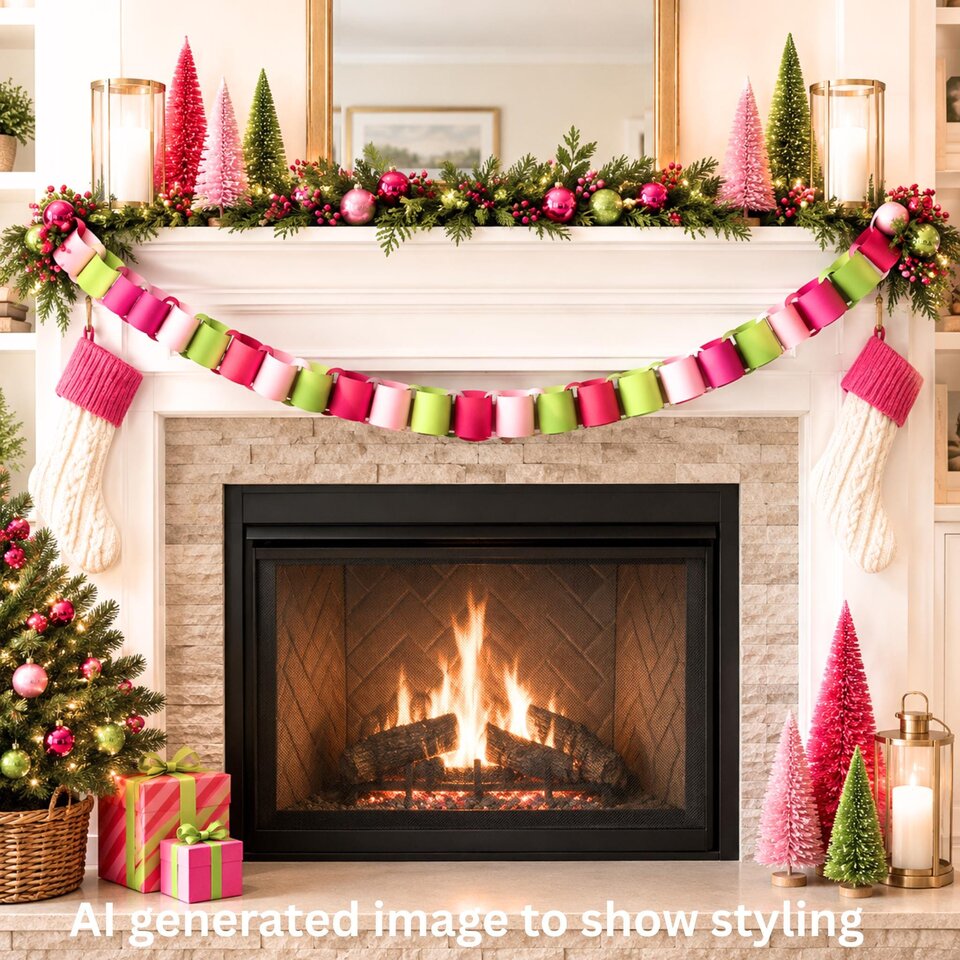 Chunky Christmas Paper Chain, DIY Paper Chain Kit, Christmas Fireplace Mantel Decor, Holiday Craft Activity, Pink Christmas Decor