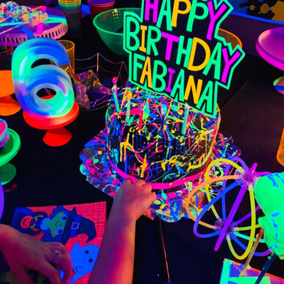 Retro Font Happy Birthday Cake Topper, Neon Glow Party Sign, Personalized Name Cake Topper