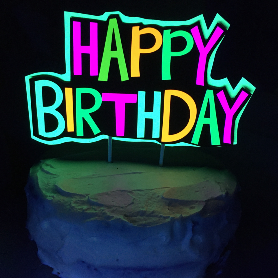 Retro Font Happy Birthday Cake Topper, Neon Glow Party Sign, Personalized Name Cake Topper