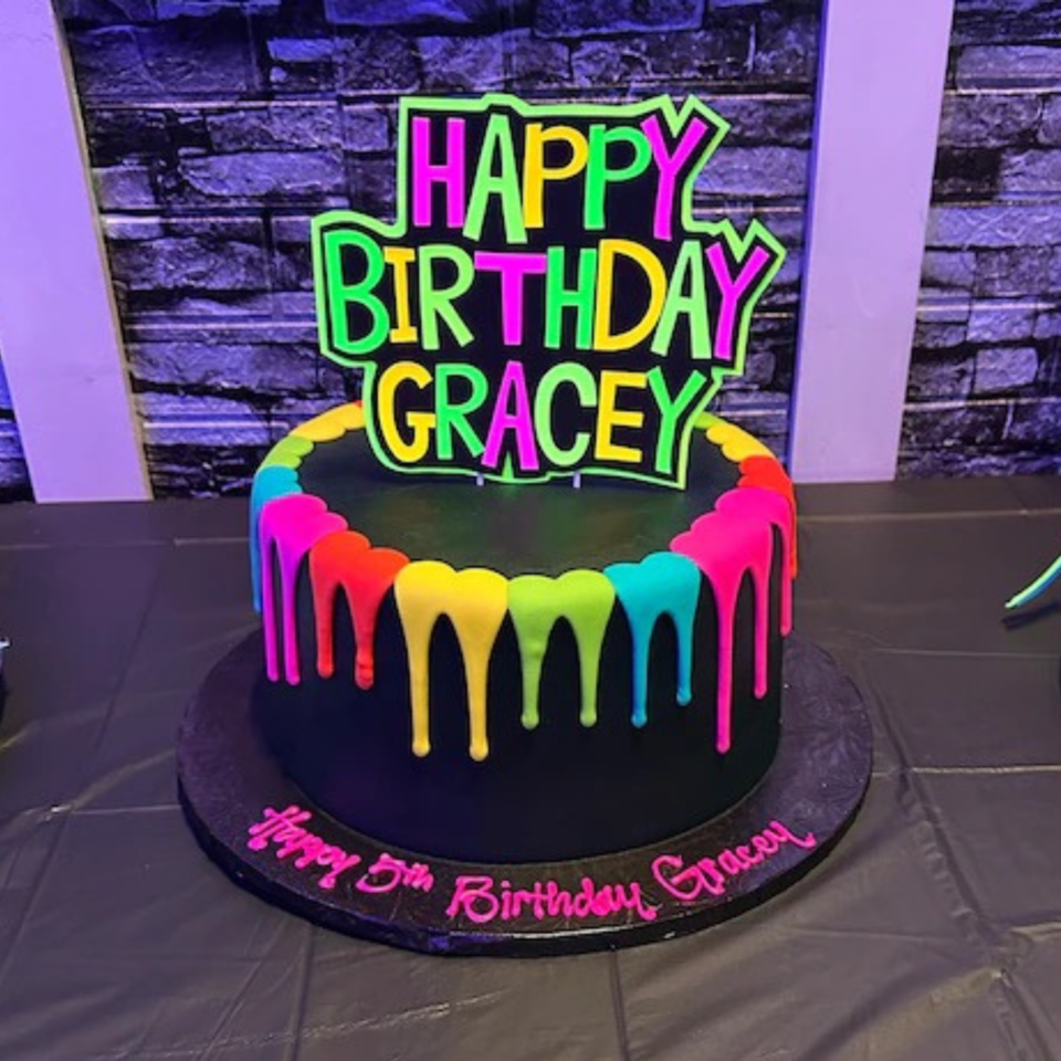 Retro Font Happy Birthday Cake Topper, Neon Glow Party Sign, Personalized Name Cake Topper
