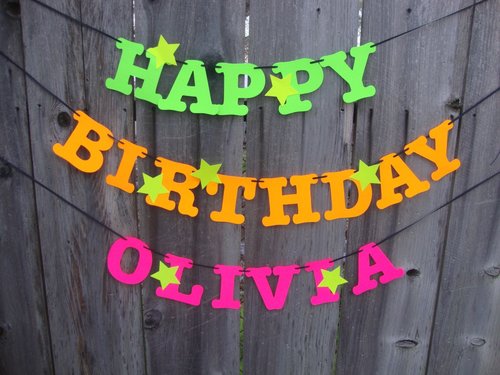 Glow Party Birthday Banner, Neon Personalized Sign, Glow in the Dark Decoration, Neon Dance Party Decor, Sweet 16 Glow Party, Black Light