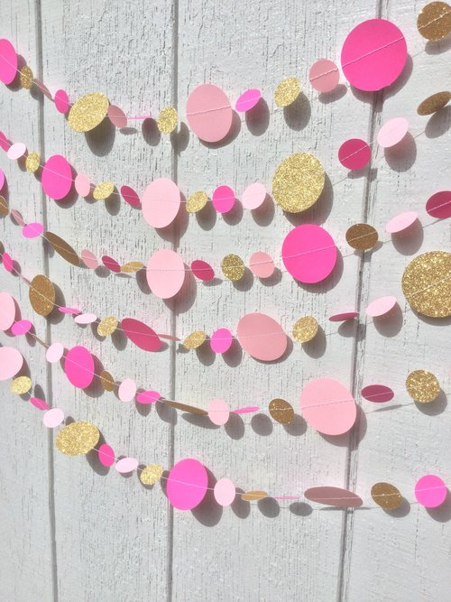 Barbie Party Decor, Pink Gold Glitter Garland, Barbie Birthday, Girl Party Decoration, Pink and Gold Streamer, Barbie Bunting, Pink Party