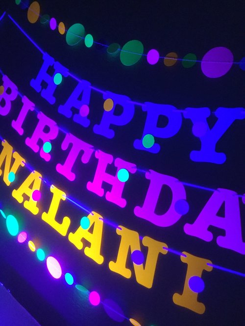 Glow Party Birthday Banner, Neon fluorescent birthday banner with garlands, UV Reflective Birthday Banner, Glow Party Decor