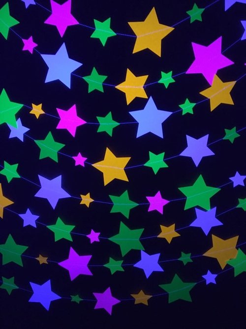 Neon Star Garland, Neon Decoration, Glow Party Star Garland, UV Reflective Stars, Fluorescent Black Light Garland, Sweet 16 Glow Party Decor