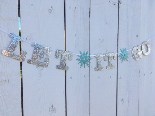 Let It Go Banner, Frozen Birthday Banner, Girl Birthday, Winter Birthday, Kids Birthday, Snowflake Decoration, Silver and Blue Glitter Decor