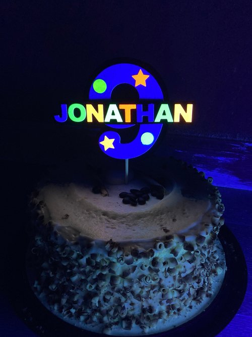 Blue Age Name Glow Party Cake Topper