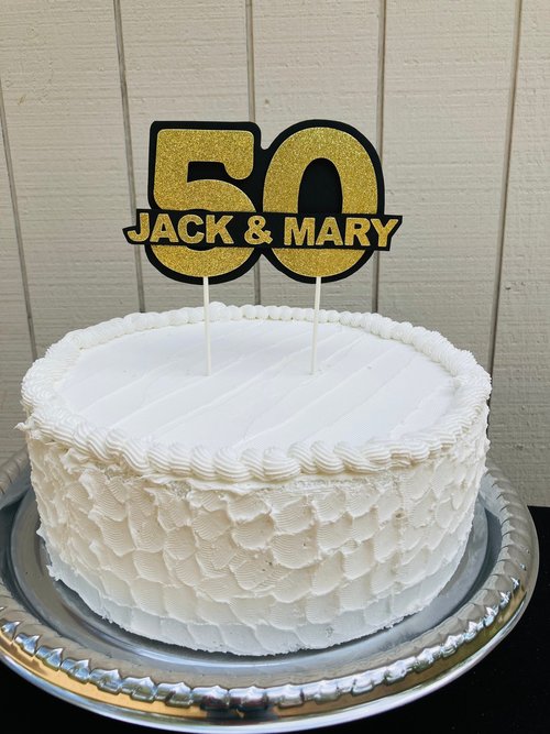 Personalized gold glitter 50th anniversary cake topper, custom name, elegant number 50 decoration, gold wedding celebration decor