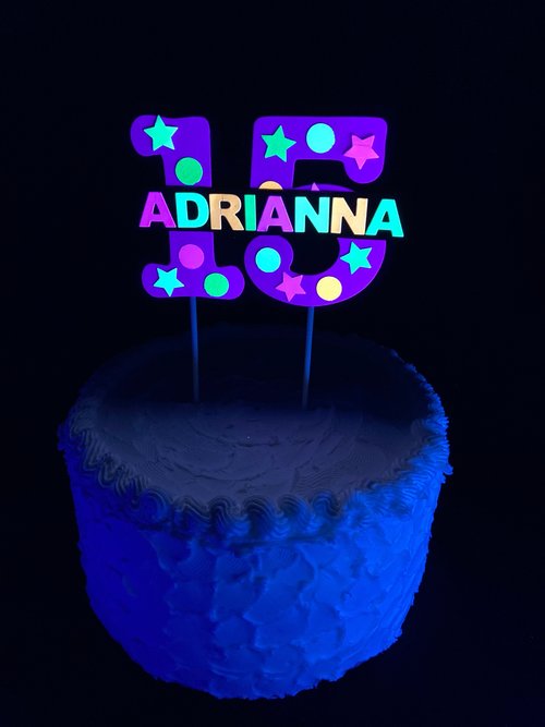 Neon Purple Glow Party Cake Topper, Blacklight Party Decor, Glow in the Dark Birthday, Quinceanera Cake, Personalized Topper, 15th Birthday