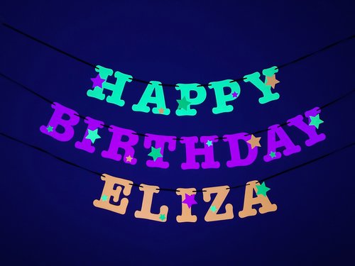 Star Glow Party Birthday Banner, Happy Birthday, Neon sign, UV Reflective Decor, Glow Party Supplies, Sweet 16 Neon Dance, Personalized Sign
