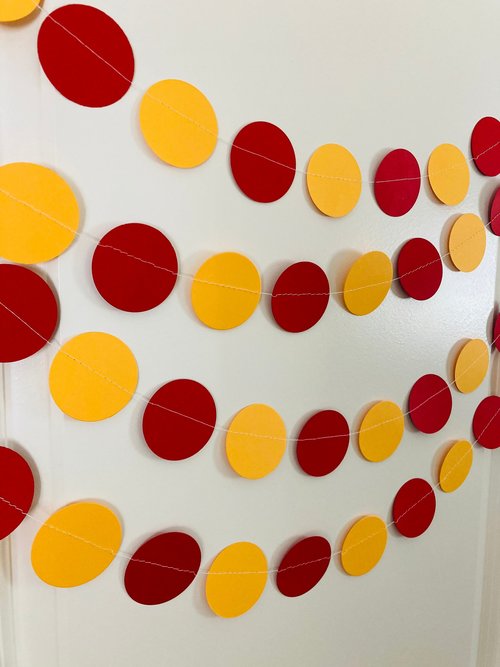 Cardinal Red and Gold Graduation Garland Decoration, Red and Yellow Paper Circle Bunting, Southern California Colors, University Dorm Decor