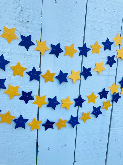 Navy Blue and Golden Yellow Star Garland, Navy and Gold Graduation Decoration, UC Davis Grad Party, UC Berkeley Decor, Dorm Decoration