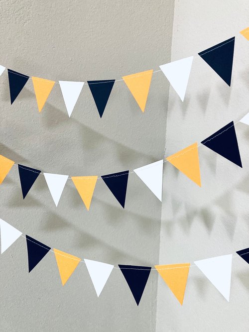 Graduation Decoration, Cal State Long Beach Decor, Black and Yellow Garland, Black and Gold, Paper Pennant, Triangle Bunting, Dorm Decor