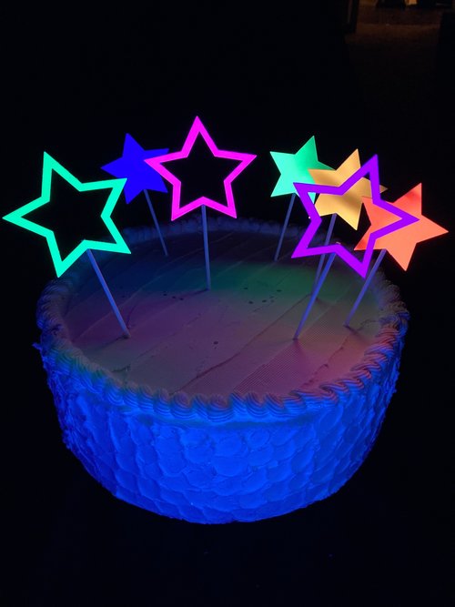 Neon Star Cake Decoration, Glow in the Dark Cake Topper, Glow Party Supply, Cupcake Decor, Black Light Party Supply, UV Reflective Stars