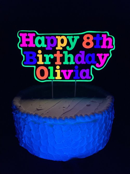Bright Neon Personalized Glow Birthday Party Cake Topper, Customized Black Light Party Centerpiece, Cake Ornament Decoration, Happy Birthday
