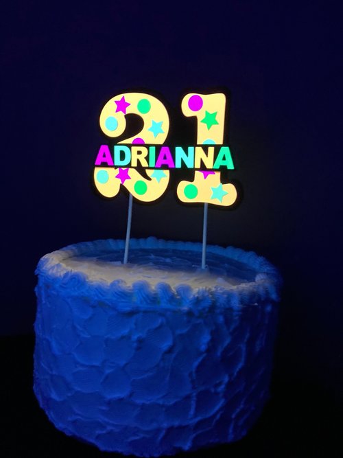 Glow Party Cake Topper, Neon Orange Cake Topper, Birthday Cake Decor, Personalized Topper, Name Topper, Age Topper, Glow Party Decorations