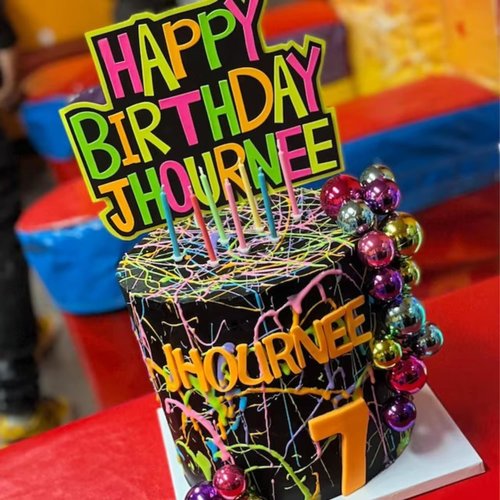 Bright Neon Happy Birthday Cake Topper with Name, Bespoke Glow Party Cake, Custom Black Light Decoration, Teen Birthday, Skate Party Decor