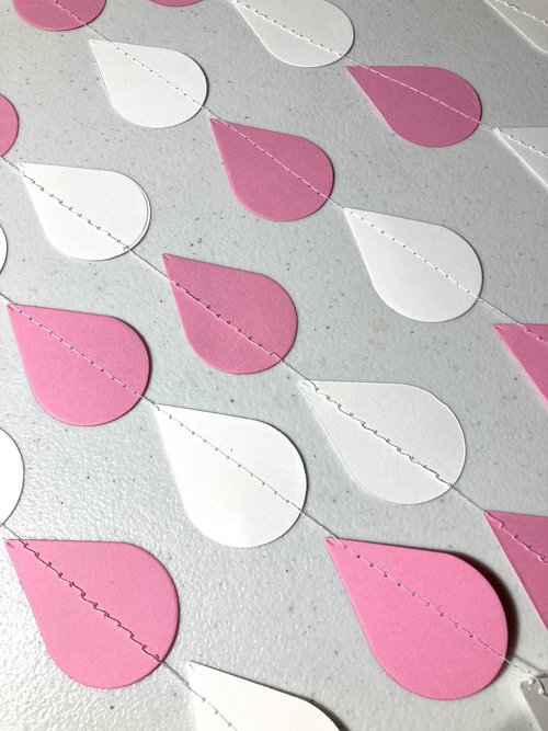 Baby Shower Decor, Raindrop Garland, Pink and White Raindrops, Baby Girl Shower, Sprinkle Garland, Baby Sprinkle Decor, Baby Shower Backdrop