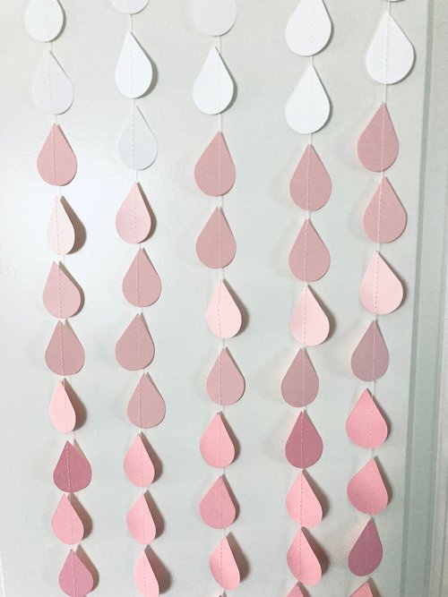 Ombre Pink Garland, Girl Baby Sprinkle, Girl Baby Shower, Pink Ombre Raindrops, Raindrop Garland, Baby Shower Backdrop, Virtual Baby Shower