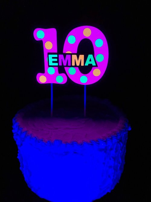 Glow Party Cake Topper, Pink Polka Dot Neon Cake, Birthday Cake Decor, Personalized Topper, Name Topper, Age Topper, Glow Party Decorations