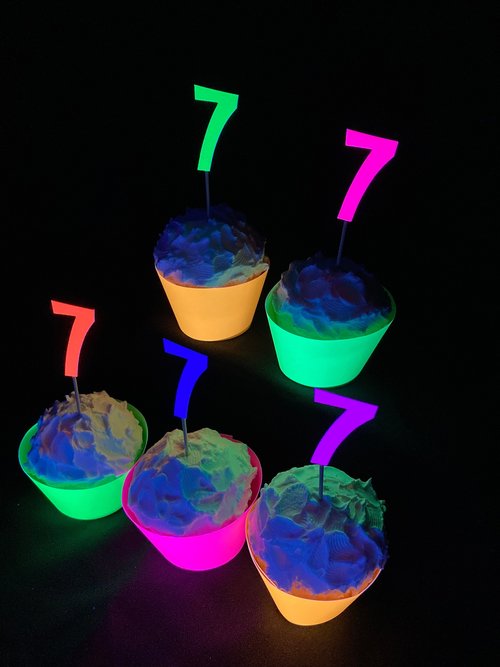 Set of 12 Retro Font Neon Glow Party Age Cupcake Toppers