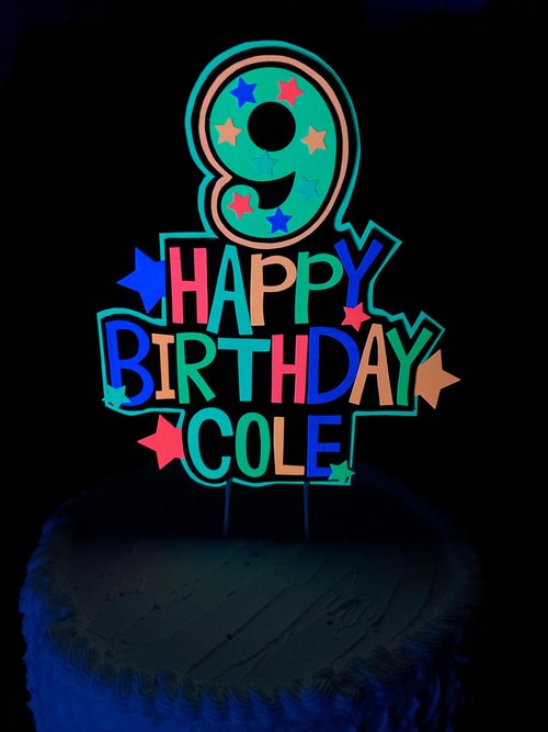 Personalized Boy Glow Party Cake Topper, Neon Birthday Cake Decor, Birthday Decoration, Glow in the Dark Supplies, Neon Skate, 9th Birthday