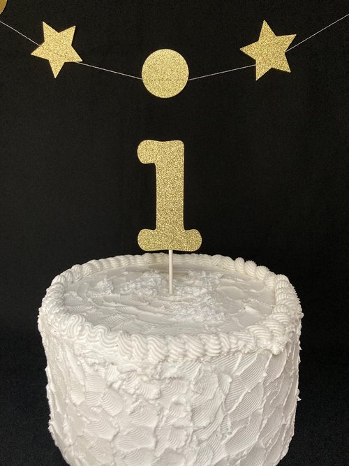 Glitter Number 1 Party Cake Topper, 1st Birthday Decoration, Baby's First Birthday, Gold Glitter Cake Accent, Number Embellishment