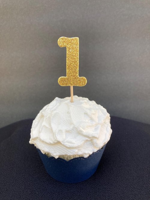 Set of 12 Glitter Gold Age Cupcake Toppers, Baby's First Birthday Cupcake Topper Decoration, 1st Birthday Decor, Number Toothpick Topper
