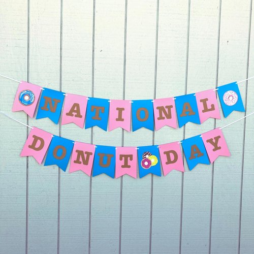National Donut Day Banner, Donut Party, Office Celebration, Company Party, National Day Sign, Pink and Turquoise Banner, School Event