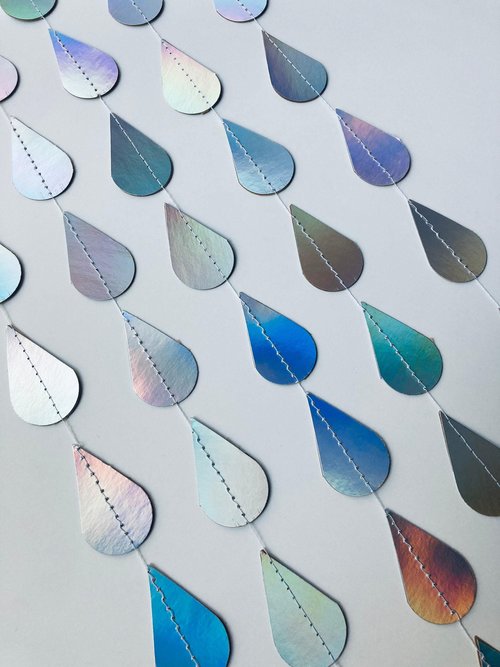 Iridescent Raindrop Garland, Holographic, Baby Sprinkle Decor, Baby Shower Decoration, Gender Reveal Shower, Shimmer Raindrops, Silver Rain