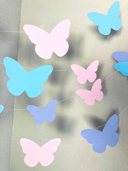 Pastel Butterfly Wedding Garland, Butterfly Party, Spring Bridal Decoration, Pink Celebration Bunting, Hanging Outdoor Wedding Streamers