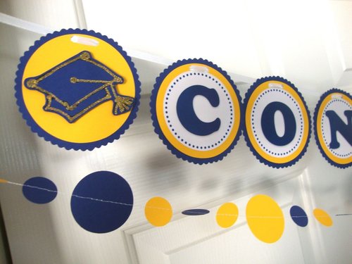 Graduation Banner and Garland, Congrats Banner, Navy and Yellow Graduation Decor, UC Berkeley Graduation Decor, UC Graduation Deccoration