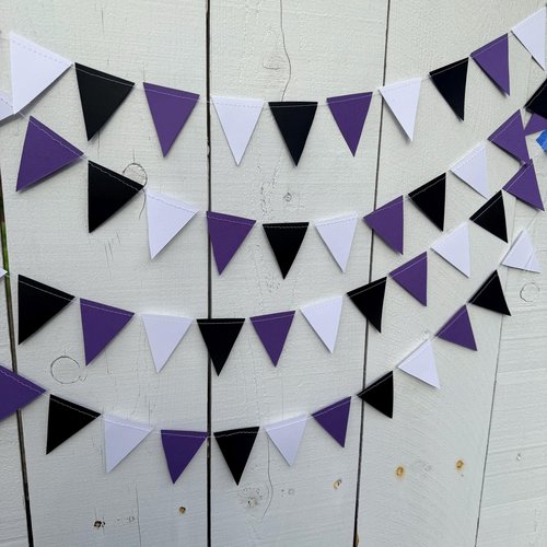 Purple White Black Graduation Garland, College Dorm and Bed Party Decor