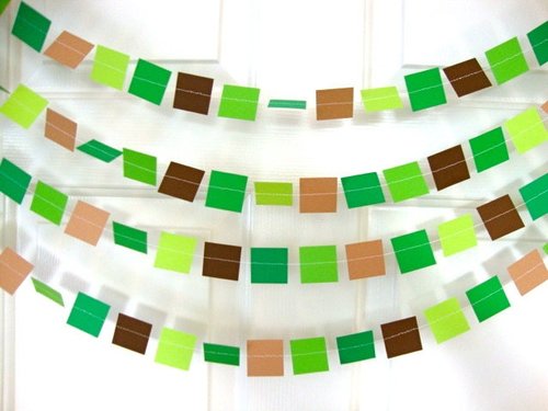 Green and Brown Square Party Garland, Minecraft Party Decoration, Minecraft Party Garland, Video Gaming Party Decoration, Pixel Garland