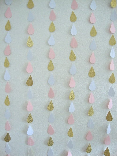 Pink and Gold Raindrop, Baby Sprinkle Garland, Shower Decoration, Glitter Raindrop, Baby Shower Backdrop, Girl Baby Shower Decor, Pink Baby