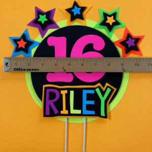 Star-Studded Round Neon Personalized Glowing Cake Topper